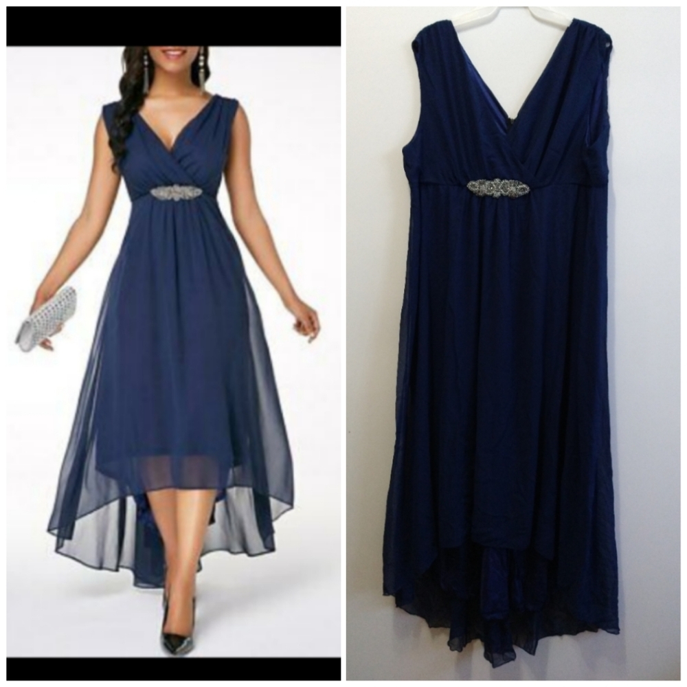 Elegant Navy High Low Dress